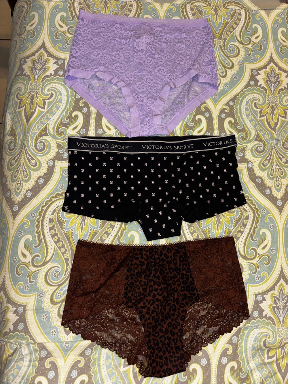 PINK Victoria's Secret Lavender, Black & Brown Lace Hipster Panty Trio